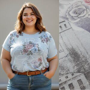 Vtg Y2K floral European print tee shirt - Moving Bleu brand